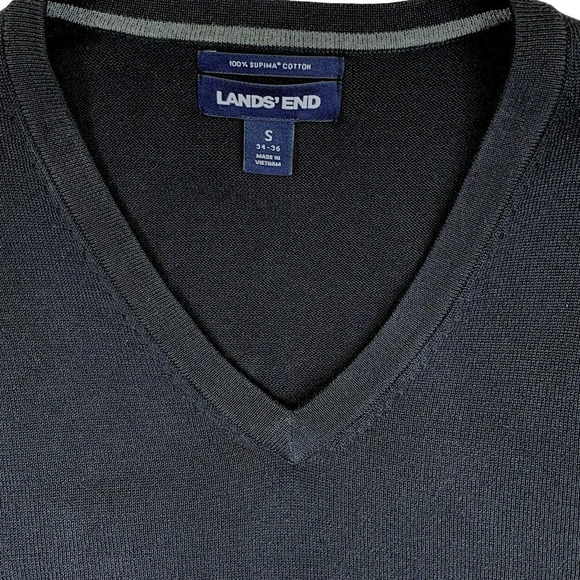 Lands' End Classic 100% Supima Cotton V Neck Lightweight Sweater Size S Black - Picture 6 of 12